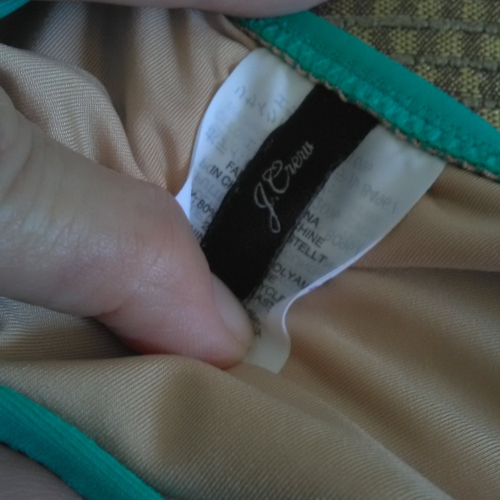 BNWOT J. CREW Elegant One-Shoulder Bikini Light Blue & Green 4 (RECYCLE MATERIAL - Picture 6 of 8
